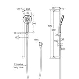 Fienza Empire Chrome Slim 3 Functions Hand Shower On Rail