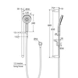 Fienza Empire Slim 3 Functions Hand Shower On Rail Variant Colour Available