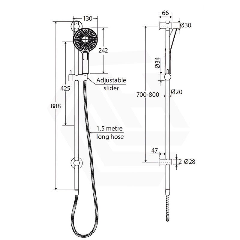 Fienza Kuro Handheld Shower on Sliding Rail with Water Inlet - Variant Colour Available