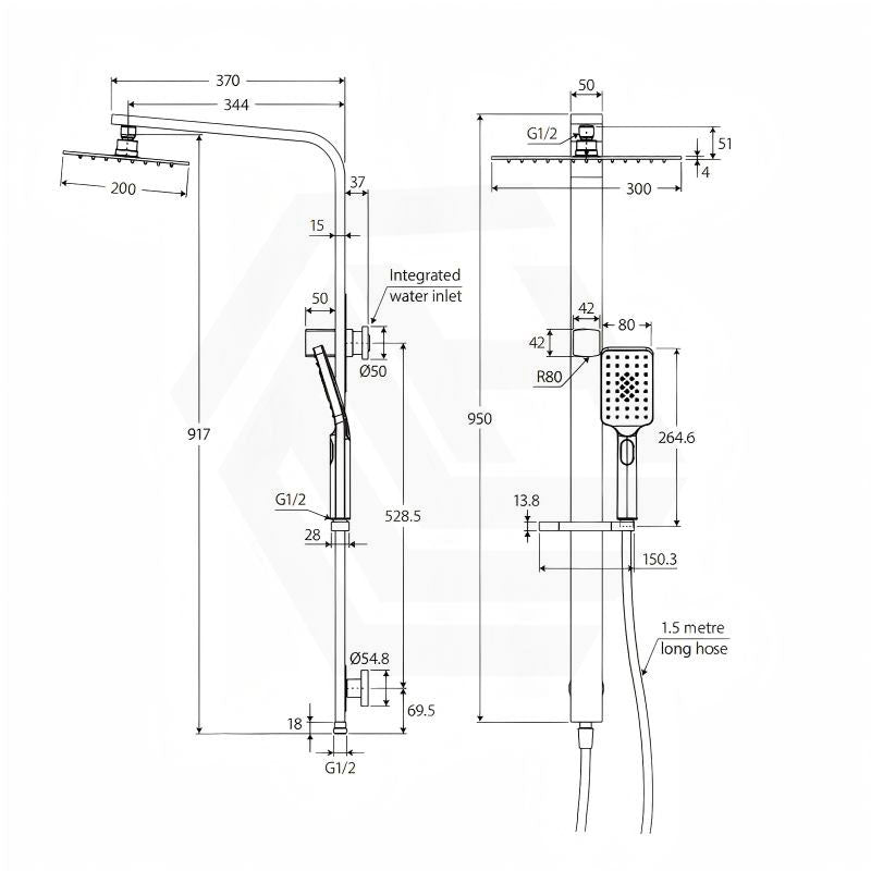 Fienza Tono 3-Function Top Water Inlet Twin Rail Shower Set Available In Colours