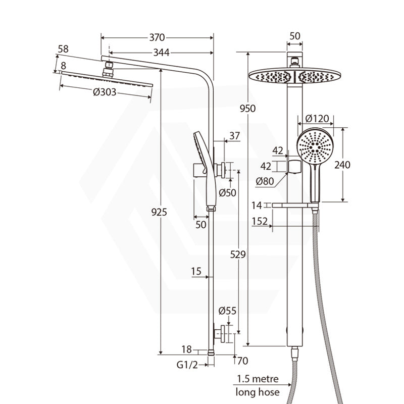 Fienza Empire Slim Deluxe Twin Shower Variant Colour Available Top Water Inlet