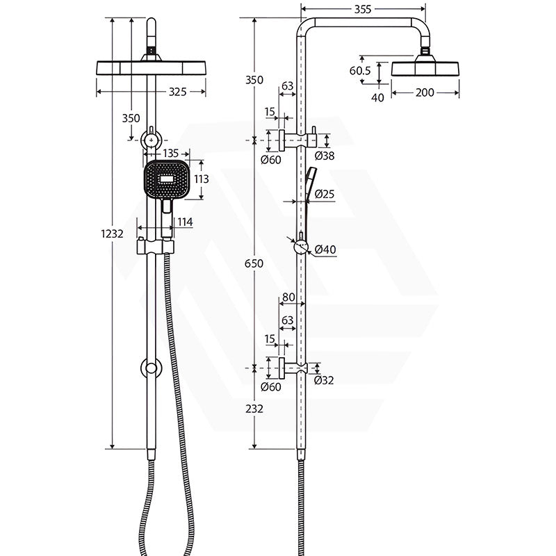 Fienza Kuro Twin Shower Soft Square Head Top Water Inlet - Variant Colour Available