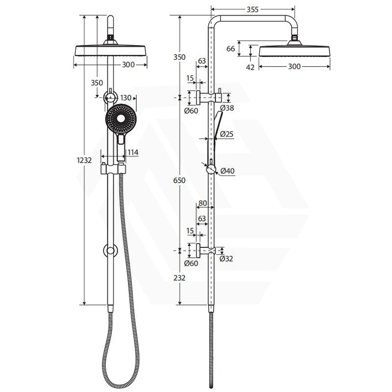 Fienza Kuro Twin Shower Round Head Top Water Inlet - Variant Colour Available