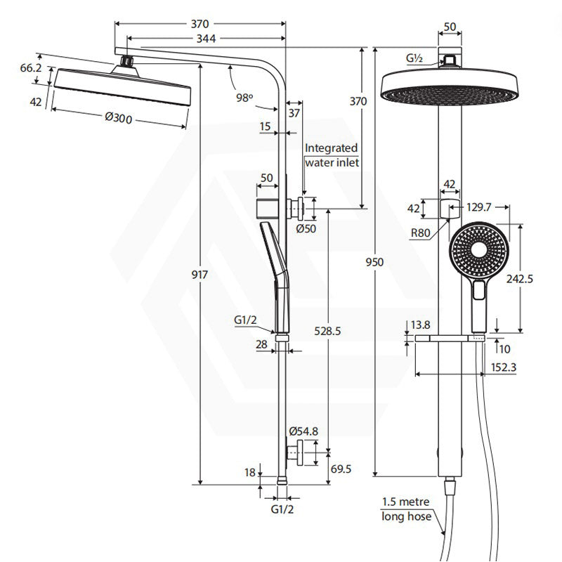 Fienza Kuro Deluxe Twin Shower Round Head Top Water Inlet - Variant Colour Available