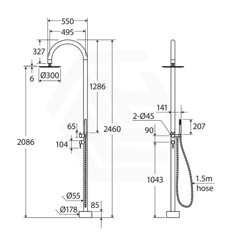 Fienza Kaya 316 Stainless Steel Floor Mounted Outdoor Twin Shower