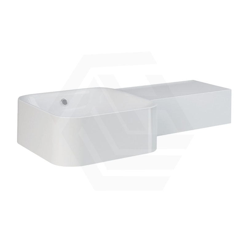 765x355x140mm RAK Petit Ceramic Square Wall Hung Basin Alpine White With Overflow Right Edge No Tap Hole