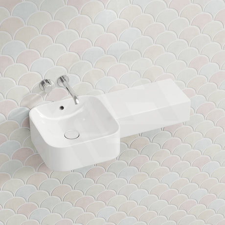 765x355x140mm RAK Petit Ceramic Square Wall Hung Basin Alpine White With Overflow Left / Right Tap Hole Option