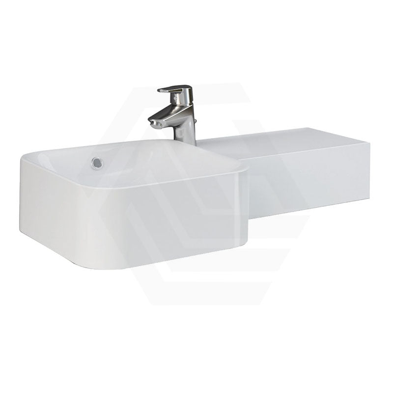 765x355x140mm RAK Petit Ceramic Square Wall Hung Basin Alpine White With Overflow Right Edge One Tap Hole
