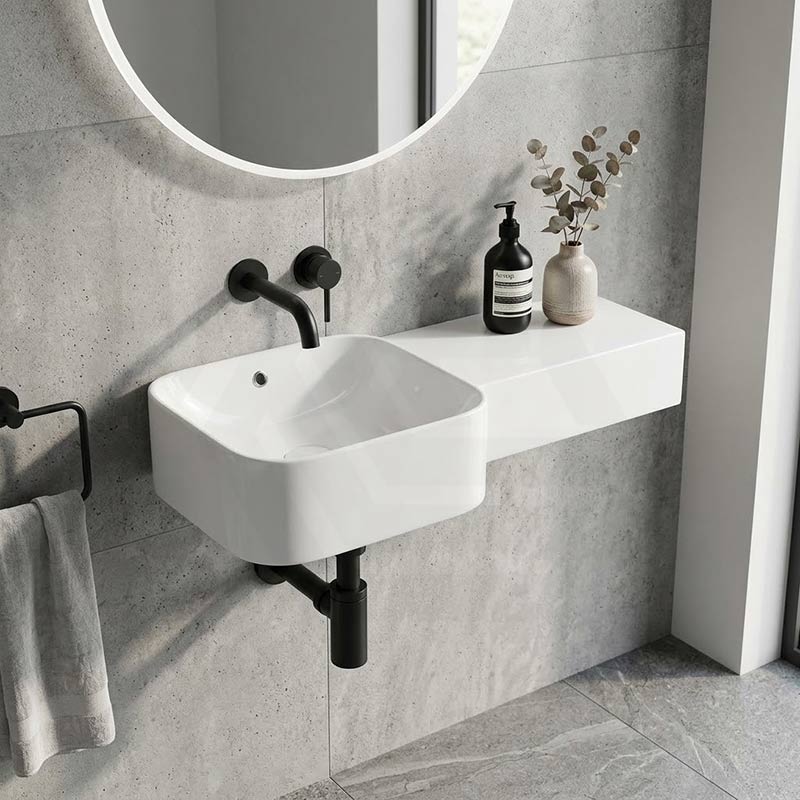 RAK Petit Ceramic Square Wall Hung Basin With Overflow Left / Right Tap Hole Option 765x355x140mm - Alpine White