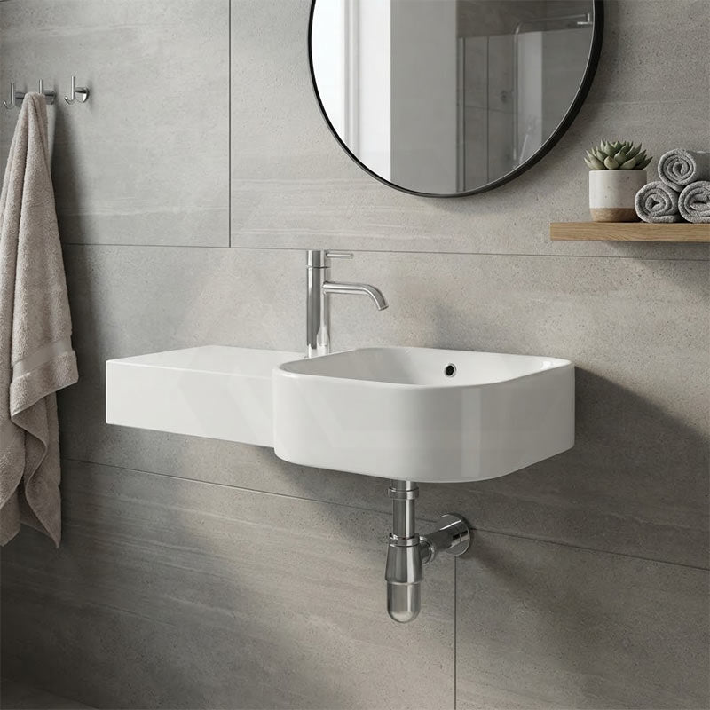 RAK Petit Ceramic Square Wall Hung Basin With Overflow Left / Right Tap Hole Option 765x355x140mm - Alpine White