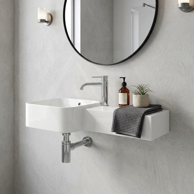 RAK Petit Ceramic Square Wall Hung Basin With Overflow Left / Right Tap Hole Option 765x355x140mm - Alpine White