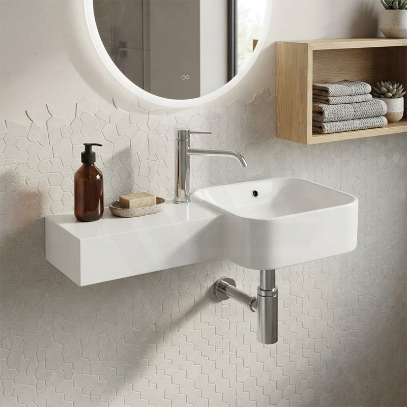 RAK Petit Ceramic Square Wall Hung Basin With Overflow Left / Right Tap Hole Option 765x355x140mm - Alpine White
