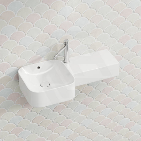 765x355x140mm RAK Petit Ceramic Square Wall Hung Basin Alpine White With Overflow Left / Right Tap Hole Option