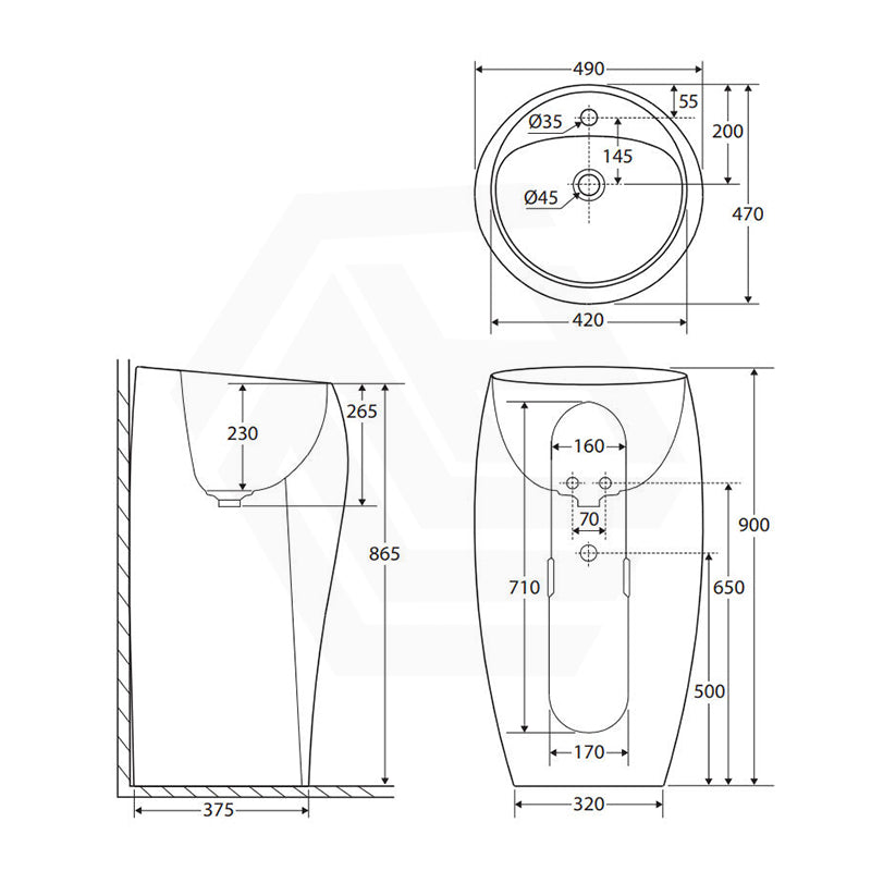490x470x900mm RAK Cloud Ceramic Freestanding Basins One Tap Hole In Various Colour
