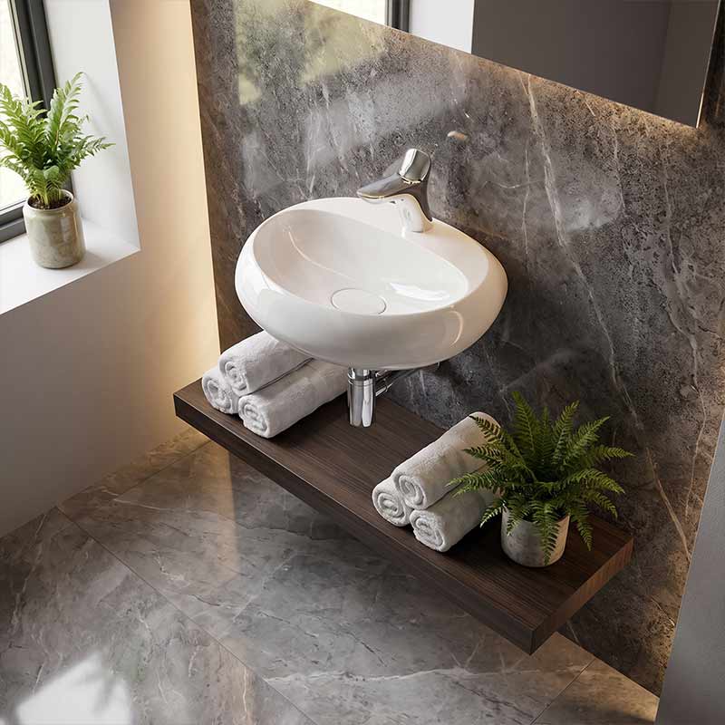 RAK Cloud Wall Hung Ceramic Basins One Tap Hole 550x425x150mm - Variant Colour