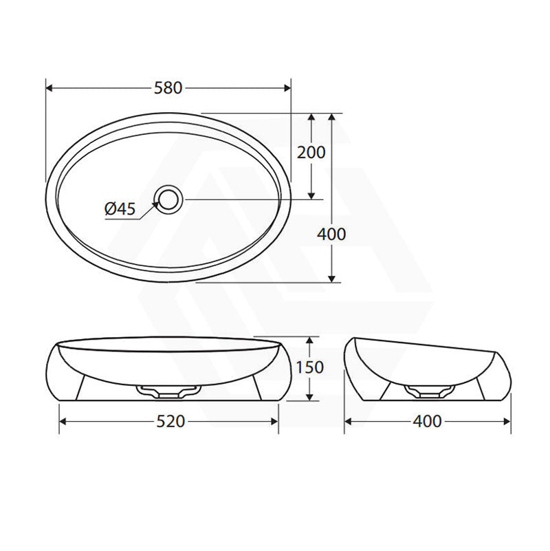 580x400x150mm RAK Cloud Oval Above Counter Ceramic Basin In Various Colour