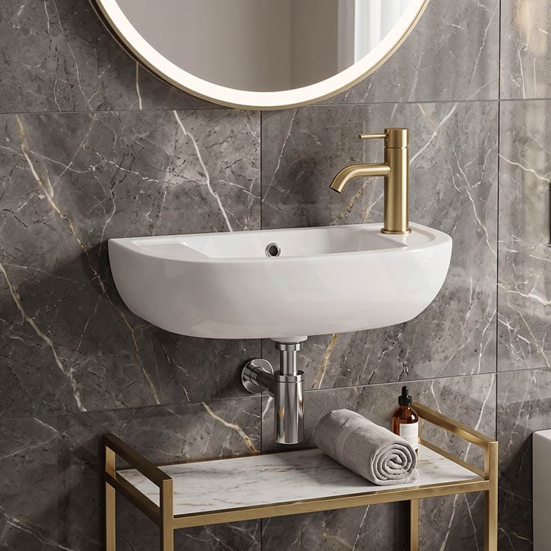 RAK Compact Slim Wall Hung Basin Ceramic 450x215x180mm - Gloss White