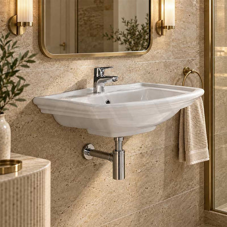 RAK Washington Wall Basin 1 or 3 Tap Holes Available 560x420mm - Gloss White