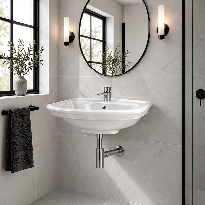 RAK Washington Wall Basin 1 or 3 Tap Holes Available 560x420mm - Gloss White
