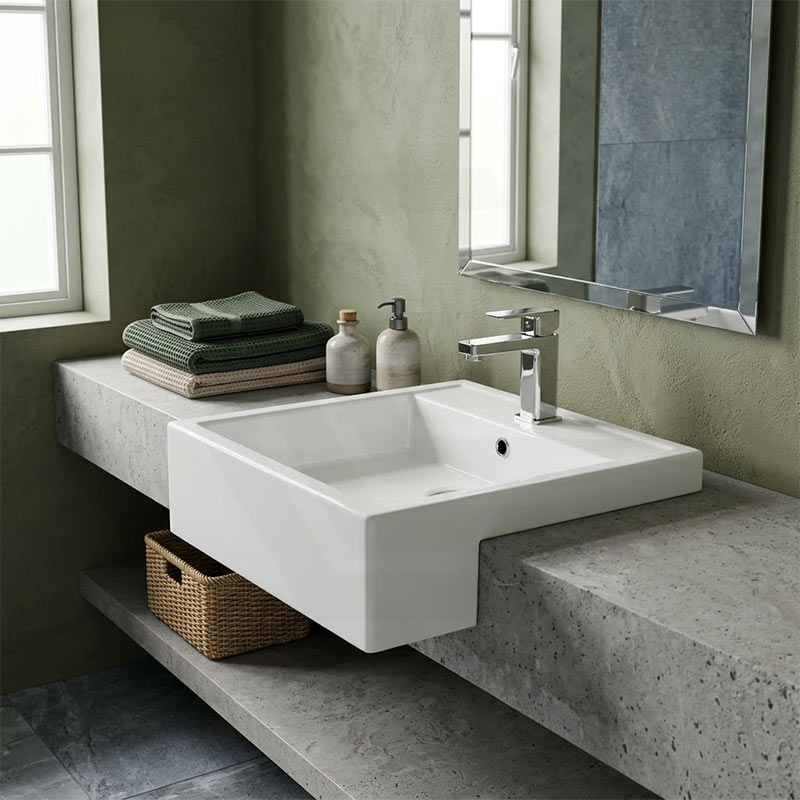 RAK Nova Semi-Recessed Ceramic Basin 1 or 3 Tap Holes Available 460x460x150mm - Gloss White