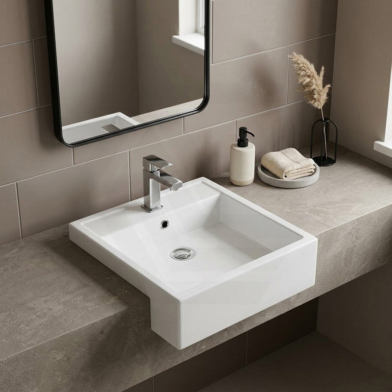 RAK Nova Semi-Recessed Ceramic Basin 1 or 3 Tap Holes Available 460x460x150mm - Gloss White