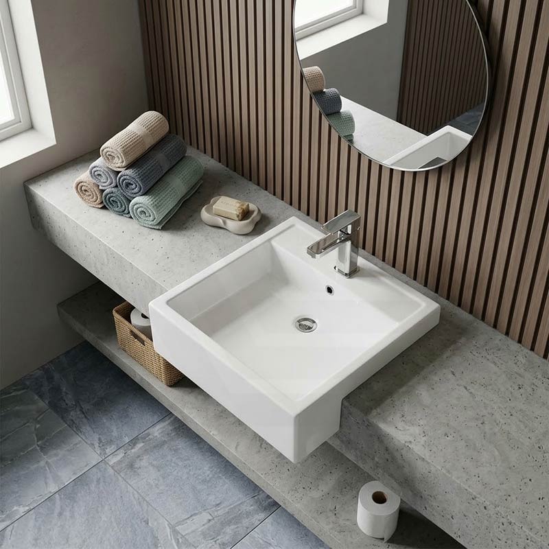 RAK Nova Semi-Recessed Ceramic Basin 1 or 3 Tap Holes Available 460x460x150mm - Gloss White