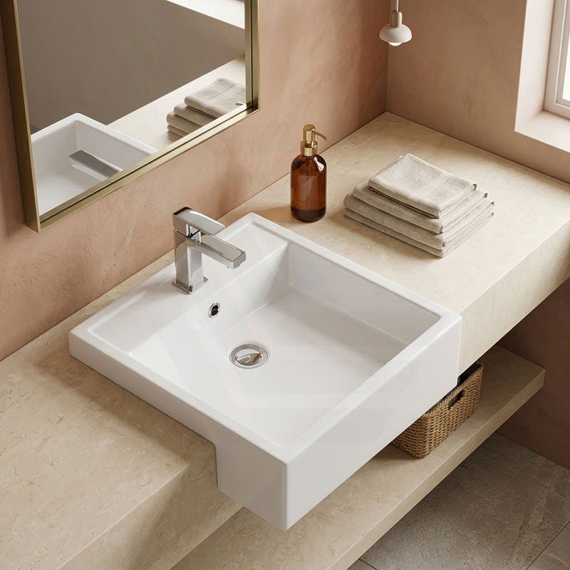 RAK Nova Semi-Recessed Ceramic Basin 1 or 3 Tap Holes Available 460x460x150mm - Gloss White