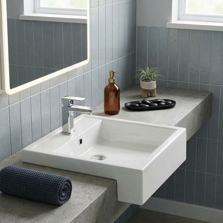 RAK Nova Semi-Recessed Ceramic Basin 1 or 3 Tap Holes Available 460x460x150mm - Gloss White