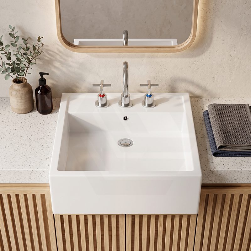 RAK Nova Semi-Recessed Ceramic Basin 1 or 3 Tap Holes Available 460x460x150mm - Gloss White
