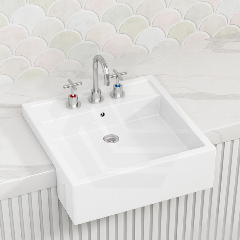RAK Nova Semi-Recessed Ceramic Basin 1 or 3 Tap Holes Available 460x460x150mm - Gloss White