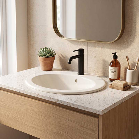 RAK Jessica Oval Ceramic Fully-Inset Basin with Overflow 1 or 3 Tap Holes Available 530x435x225mm - Gloss Ivory