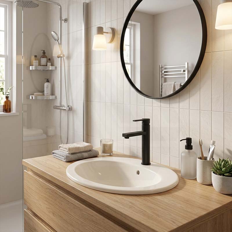 RAK Jessica Oval Ceramic Fully-Inset Basin with Overflow 1 or 3 Tap Holes Available 530x435x225mm - Gloss Ivory