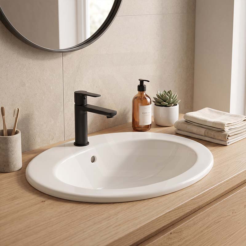 RAK Jessica Oval Ceramic Fully-Inset Basin with Overflow 1 or 3 Tap Holes Available 530x435x225mm - Gloss Ivory