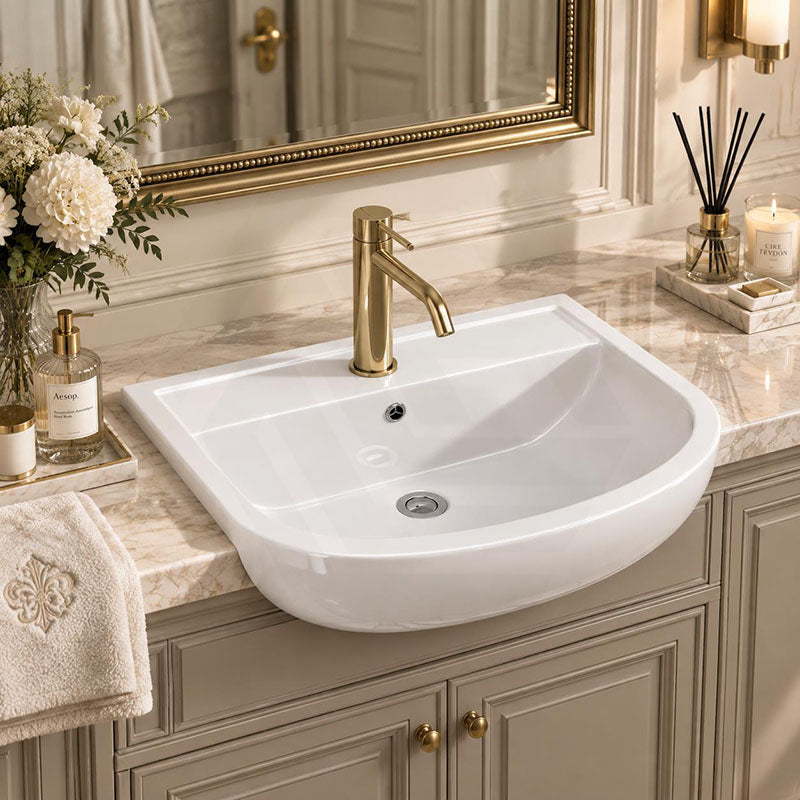 RAK Compact Semi-Recessed Ceramic Basin 1 or 3 Tap Holes Available 550x415x195mm - Gloss White