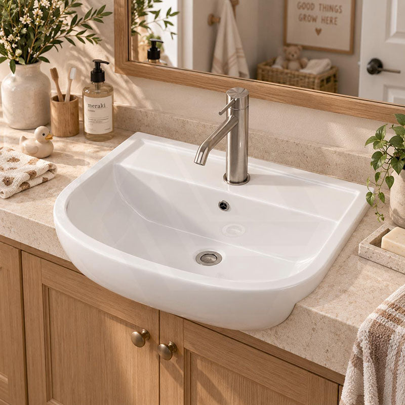 RAK Compact Semi-Recessed Ceramic Basin 1 or 3 Tap Holes Available 550x415x195mm - Gloss White
