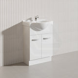 Fienza 600mm Freestanding Kickboard Vanity MDF Board with Single Bowl Ceramic Top - Gloss White