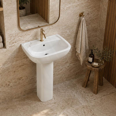 RAK Lara Pedestal Basin in Freestanding 1 Tap Hole 510x405x805mm - Gloss White