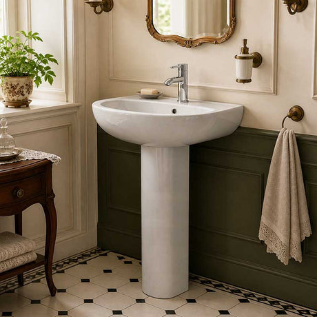 RAK Compact Pedestal Basin Freestanding 1 Tap Hole 550x410x820mm - Gloss White