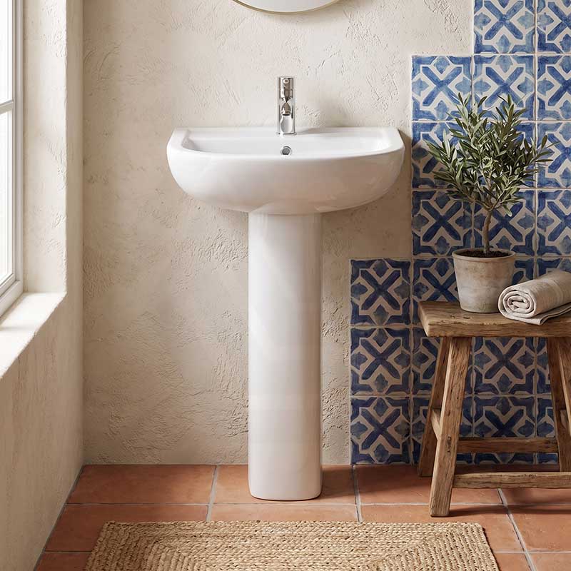 RAK Compact Pedestal Basin Freestanding 1 Tap Hole 550x410x820mm - Gloss White