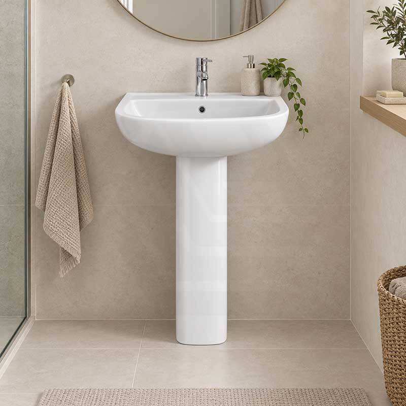RAK Compact Pedestal Basin Freestanding 1 Tap Hole 550x410x820mm - Gloss White