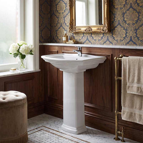 RAK Washington Pedestal Basin Freestanding 1 or 3 Tap Holes Available 560x420x840mm - Gloss White