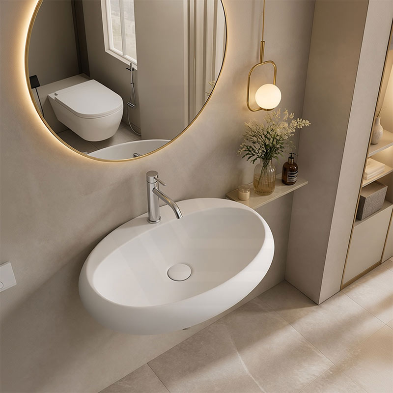 RAK Cloud Ceramic Wall Hung Basin with One Tap Hole 650x425x150mm - Variant Colour