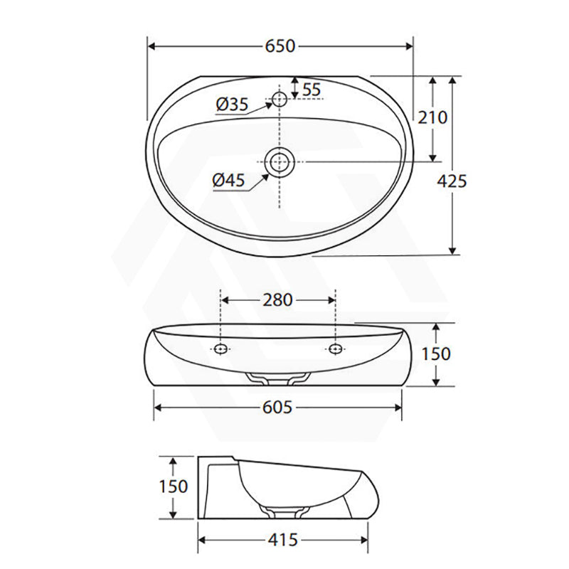 650x425x150mm RAK Cloud Ceramic Wall Hung Basins One Tap Hole In Various Colour