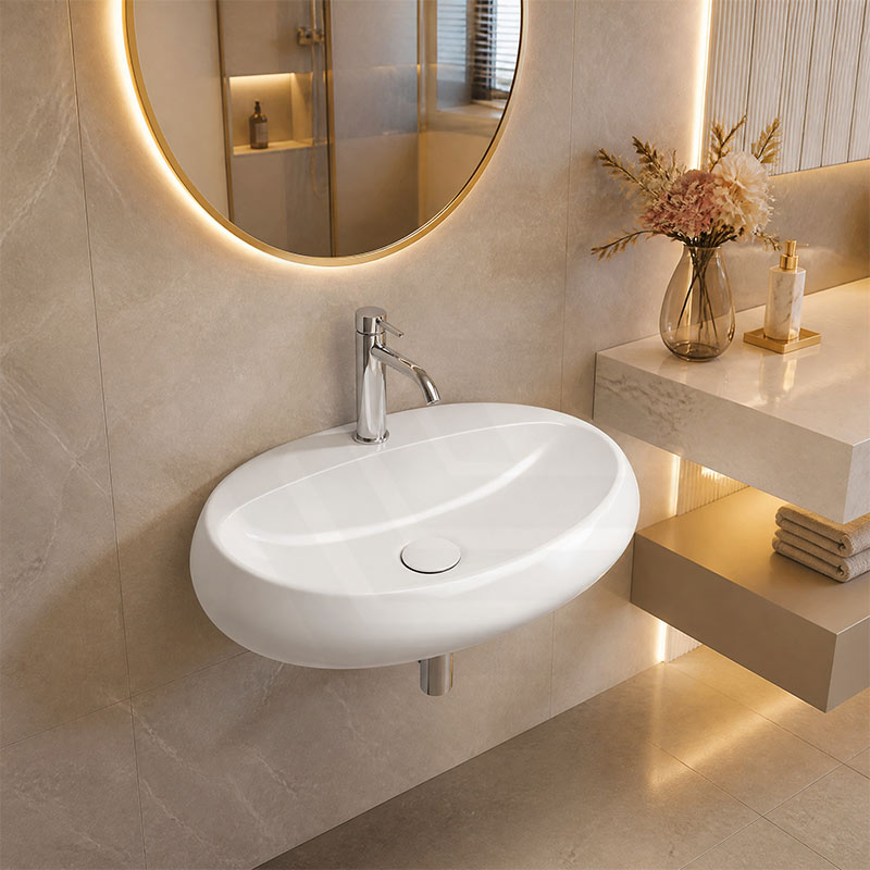 RAK Cloud Ceramic Wall Hung Basin with One Tap Hole 650x425x150mm - Variant Colour