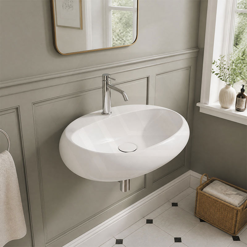 RAK Cloud Ceramic Wall Hung Basin with One Tap Hole 650x425x150mm - Variant Colour