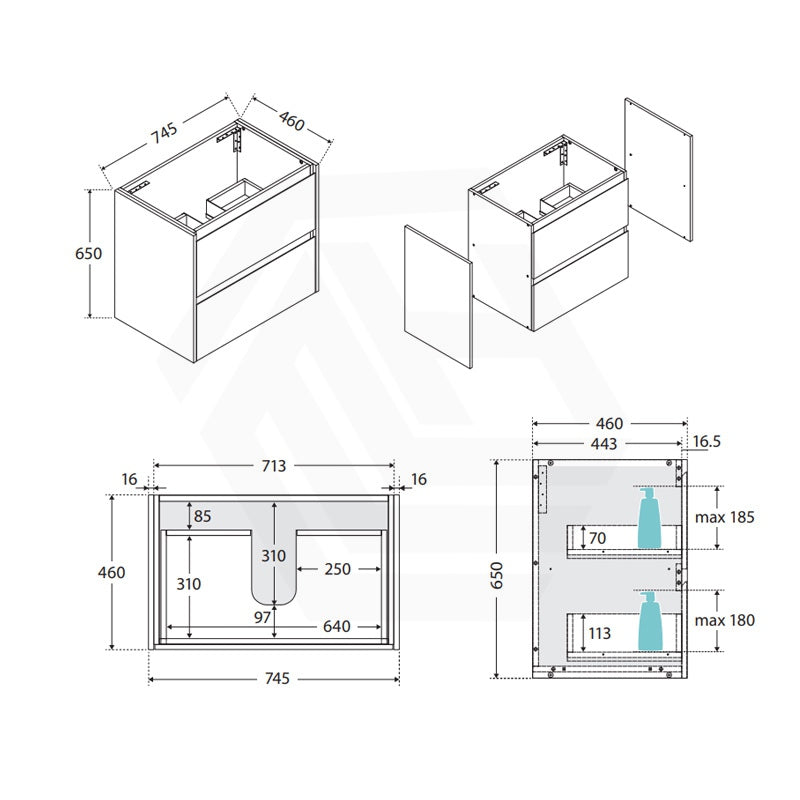 Fienza Amato 750mm E0 MDF Wall Hung Vanity with Soft-Close Drawers Variant Colour Available