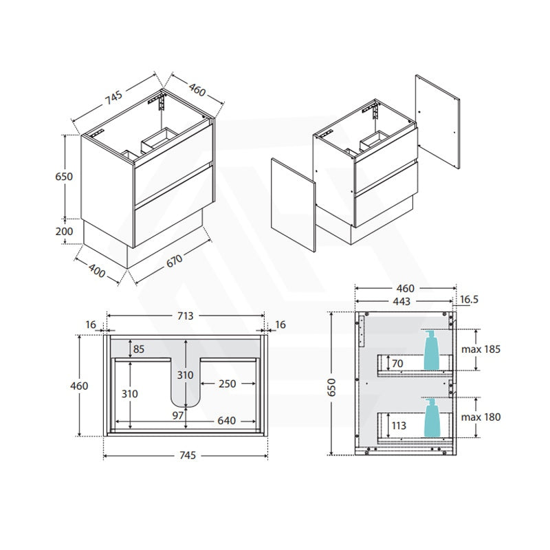 Fienza Amato 750mm E0 MDF Freestanding Vanity on Kickboard with Soft-Close Drawers Variant Colour Available