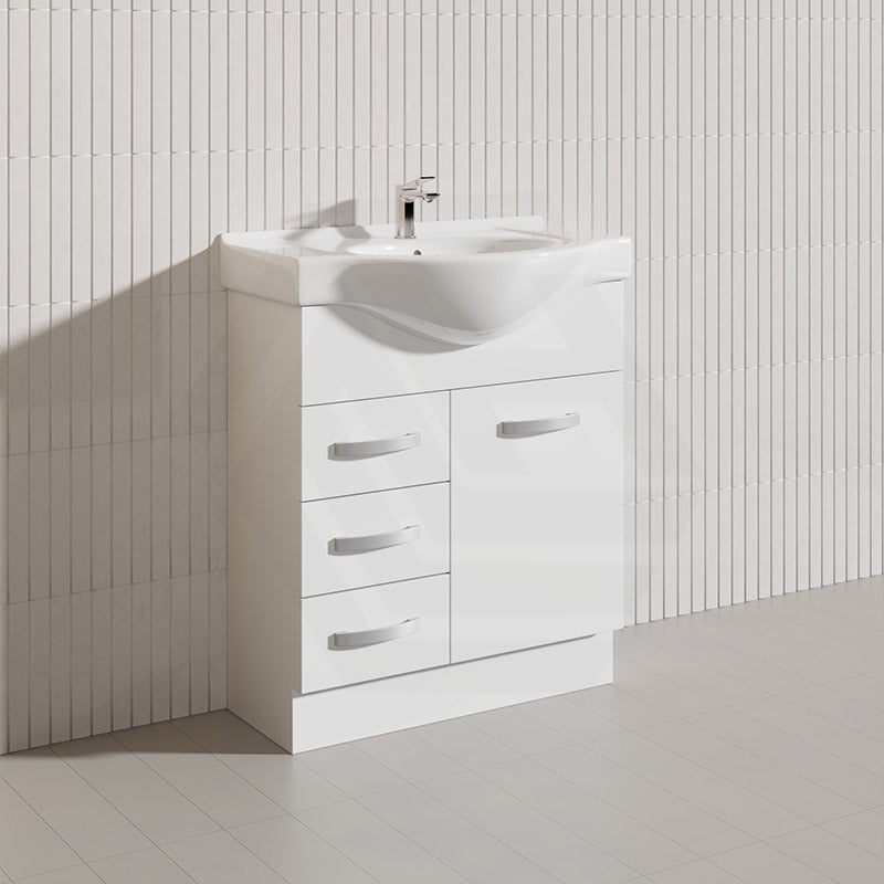 Fienza 750mm Freestanding Kickboard Vanity MDF Board Solid Door with Single Bowl Ceramic Top - Gloss White