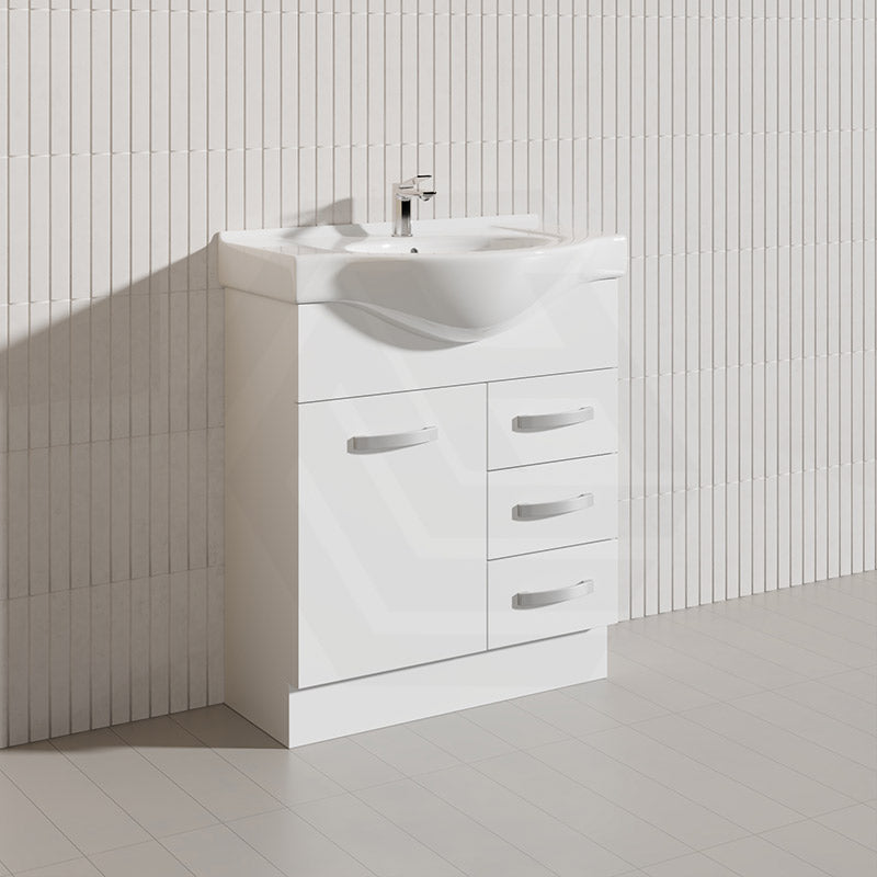 Fienza 750mm Freestanding Kickboard Vanity MDF Board Solid Door with Single Bowl Ceramic Top - Gloss White