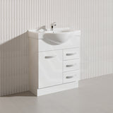 Fienza 750mm Freestanding Kickboard Vanity MDF Board Solid Door with Single Bowl Ceramic Top - Gloss White